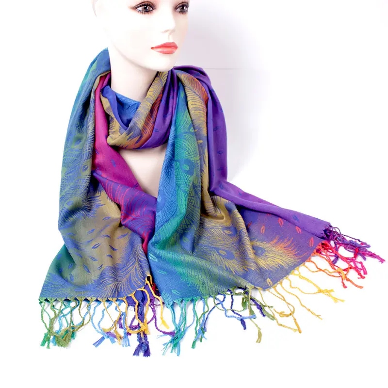 Bunte Regenbogen Damen Kopf wickel New Paisley Jacquard Frauen Strand Schal Wraps Schal Viskose Acryl Regenbogen Pashmina Schals