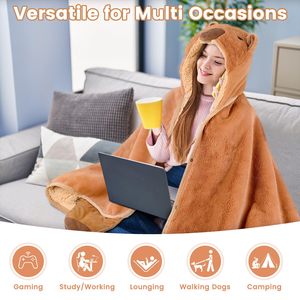 Manta con Capucha de Felpa para Mujeres y Niños, Premium, Suave, Cálida, Gruesa, Extra Grande, de Sherpa, con Capucha - Product Image 4