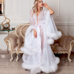 Vestaglia <span class=keywords><strong>da</strong></span> <span class=keywords><strong>Sposa</strong></span> in Piume di Marabù, Lussuosa e Glamour, Sexy, Lunga, <span class=keywords><strong>Lingerie</strong></span> Nuziale, Taglie Forti, Semplice - Product Image 4