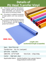 Vinilo Adhesivo Xingyan para Plotter de Corte, 50cmx25m por Rollo, Película de PU Fluorescente para Camisetas, Ropa y Gorras