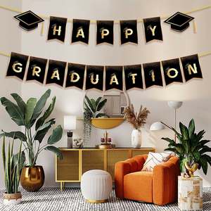 راية تخرج من الورق باللون الأسود الذهبي للتهنئة, راية ورقية للتعليق في الحفلات من لوازم الديكور - Product Image 2