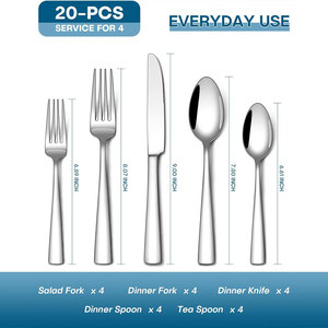 TOALLWIN Ensemble <span class=keywords><strong>de</strong></span> 20 couverts en acier inoxydable <span class=keywords><strong>noir</strong></span>, finition miroir, pour restaurant, hôtel, mariage, fête, vente en gros - Product Image 2