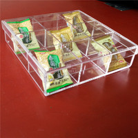 Boîte de rangement pour sachets de thé en acrylique transparent, design sculpté, logo personnalisé, 9 compartiments, couvercle amovible, récipient alimentaire, chauffable