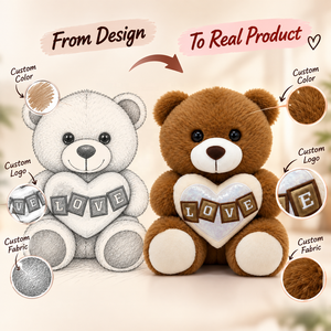 Vente en gros directe d'usine, ours en peluche brun et blanc pour la Saint-Valentin, paire tenant un cœur LOVE, jouet en peluche doux, OEM ODM pour cadeau - Product Image 2