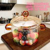 Articles pour la maison et la cuisine, verrerie écologique, fait main, pot de cuisson en verre borosilicate transparent de haute qualité avec couvercle et poignées ambrées