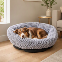 Großhandel Sechseckiges Hundesofa Gestreiftes Plüsch-Haustierbett mit Weichem Erhöhtem Rand für Kleine und Mittelgroße Hunde OEM ODM