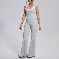 Gebreide kleurblok U-hals tanktop dames yogaset met hoge taille wijde pijpen broek voor buitensport fitness workout