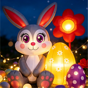 Conejo de Pascua Inflable para Exteriores con Huevos Coloridos y Adorno Floral para Jardín, Patio, Centro Comercial y Decoración de Eventos Festivos - Product Image 2
