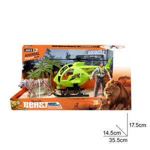 Ensemble de jeu d'aventure Safari dans la jungle, modèle d'animaux <span class=keywords><strong>tigre</strong></span> et lion avec hélicoptère et figurines d'action - Product Image 4