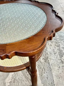 Traditional Wood Coffee <b>Table</b> with Tempered Glass Top and <b>Storage</b> Shelf for Living Room Furniture - Product Image 2