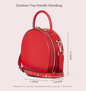 Bolso Bandolera Redondo de Cuero Liso Rojo con Logotipo Personalizado, Bolso de Mano Clásico para Mujer - Product Image 2