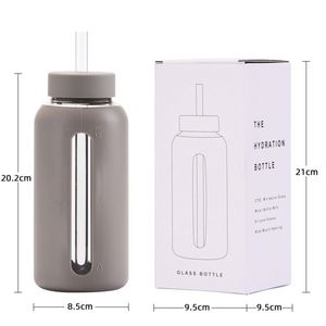 800ml Heat Resistant Borosilicate Glass Water Bottle Silicone Sleeve Reusable <b>Drinking</b> <b>Flask</b> for Gym Sport Outdoor Travel Use - Product Image 2