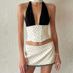 Chaleco de cintura con cuello halter y encaje con bloques de color y lunares, superventas de verano para mujer |   Moda al por Mayor de Tendencia - Product Image 1