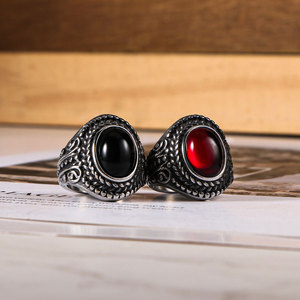 Vintage Distressed <b>Titanium</b> Steel <b>Ring</b> For <b>Men</b> Gemstone Set Personalized SA751 - Product Image 2