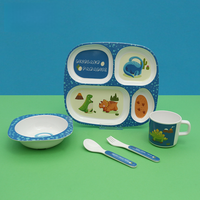 Service de table pour enfants en fibre de bambou écologique et réutilisable, peint à la main, motif animal, portable, compatible lave-vaisselle