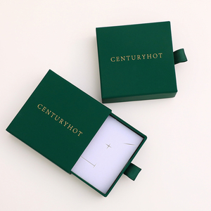 9*9cm Dark Green Sliding Jewelry Box Logo High Quality Cardboard Drawer Necklace Boxes With Logo