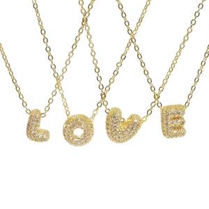 Collana con Ciondolo Iniziale in Zircone Placcato Oro 18K, Charm a Bolla con Lettera Unisex, Gioiello Alfabetico Trendy Personalizzabile - Product Image 2