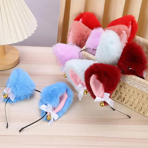 Diadema de Orejas de Conejo de Peluche con Lazo de Encaje para Mujeres y Niñas, Diadema de Peluche para Disfraces de Cosplay y Fiestas de Máscaras - Product Image 1