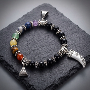 Crystalexport.com Brclt-231 Chakra Beaded Bohemian Bracelet Pyramid Crescent <b>Moon</b> Charm Antique Silver Plated <b>Crystal</b> Agate - Product Image 3