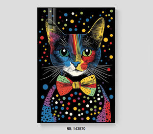 Retrato <span class=keywords><strong>de</strong></span> gato negro minimalista, arte <span class=keywords><strong>de</strong></span> pared <span class=keywords><strong>de</strong></span> diamantes, felino elegante con paisaje para decoración para sala <span class=keywords><strong>de</strong></span> estar - Product Image 4