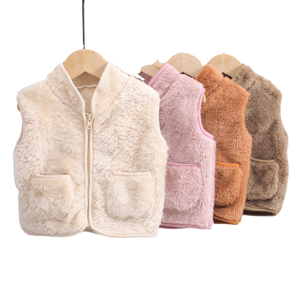 Fall Winter 1-5Y Infant Girls Boys Sleeveless Outerwear Fleece Kids Jacket Vest Solid Kids Baby Zipper Sherpa Waistcoat Vest