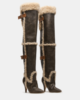 Bottes de luxe pour femmes, doublées de fausse fourrure, hauteur genou, mode hiver, talons chauds, semelle en caoutchouc