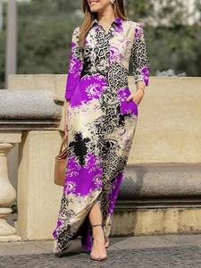 Robe longue maxi élégante vintage pour <span class=keywords><strong>femme</strong></span>, style chemise, à manches longues, motif têtes <span class=keywords><strong>de</strong></span> <span class=keywords><strong>mort</strong></span> mexicaines colorées, avec épaules à volants, boutonnée et taille haute - Product Image 4