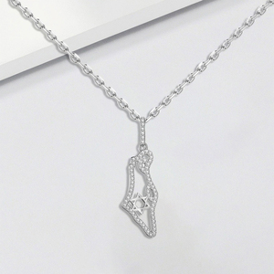 Collana YBO <span class=keywords><strong>Personalizzata</strong></span> in Argento Sterling 925 con Zirconi per Donne, Placcata in Oro 18K con <span class=keywords><strong>Mappa</strong></span> d'Israele e Stella di David, Regalo per Fidanzamento e Matrimonio - Product Image 3