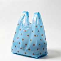Sac en plastique pour courses en HDPE, imprimé bleu à pois marron, format T-shirt, accepte les commandes en gros et sur mesure