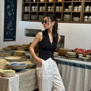 Elegant Solid Color V Neck Single Breasted Tailored Sleeveless Summer Outer Formal Office <strong>Women's</strong> Vests <strong>Waistcoats</strong> <strong>Knitted</strong> - Product Image 4