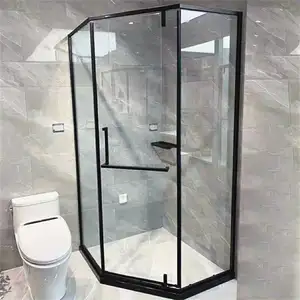 Porte en verre de cabine de douche à charnière noire mate d'hôtel moderne
