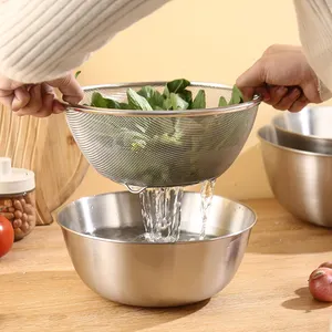 Korea Modern Style Stainless Steel 304 Large Capacity Stackable Dishwasher Multi-purpose Basket Induction Mixing Cooking Bowl