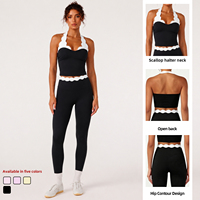Vêtements de yoga personnalisés OEM ODM pour femmes : Soutien-gorge camisole ultra doux à bordure en pétales, Leggings froncés, Tenue de fitness et Pilates, Vêtements de sport à bordure festonnée