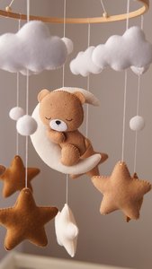 Trung Tính Giới Tính Boy Girl Treo Tường Tiny Cảm Thấy Teddy Bear Ngủ Mặt Trăng Rừng Sao Đám Mây Nursery Bé Nôi Điện Thoại Di Động - Product Image 3