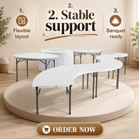 Table pliante d'extérieur en plastique HDPE 30" x 96" en forme de S avec structure métallique portable pour événements et services alimentaires