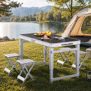 Ensemble <span class=keywords><strong>table</strong></span> et chaises pliantes portables en alliage d'aluminium, hauteur réglable, type boîte de rangement pour <span class=keywords><strong>camping</strong></span> et extérieur - Product Image 1