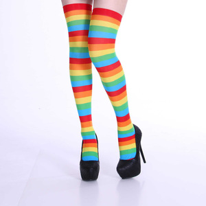 Bas imprimés Halloween pour femmes, au-dessus du genou, à pois colorés, à rayures arc-en-ciel, accessoire de costume de fête - Product Image 4