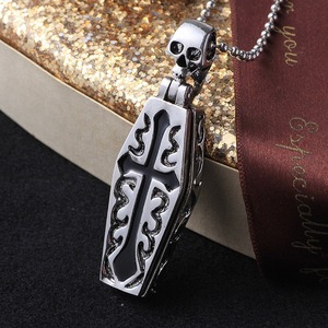 Collier pendentif croix cercueil en acier inoxydable, style punk, hip-hop, vintage, gothique, bijoux tête de mort, cadeau d'Halloween - Product Image 1