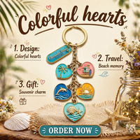 Porte-clés en alliage de zinc coloré en forme de cœur émaillé, souvenirs de Key West en Floride, porte-clés personnalisé en métal en forme de cœur de dauphin