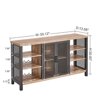 Meuble bar industriel en bois style ferme avec console et casier à vin pour verres à liqueur, idéal pour hôtels et salles de sport