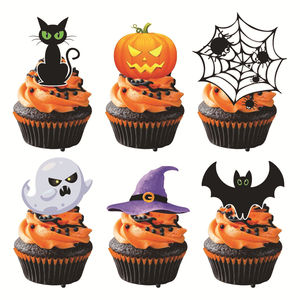Décoration de gâteau d'Halloween moderne : 24 drapeaux de sorcière en papier pour cupcakes, idéaux pour les gâteaux d'anniversaire - Product Image 4