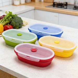 กล่องใส่อาหารซิลิโคนพับได้ เกรดอาหาร เป็นมิตรกับสิ่งแวดล้อม ใช้กับไมโครเวฟได้ พร้อมโลโก้ - Product Image 1