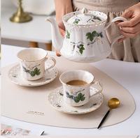 Ensemble théière et tasses en céramique de style anglais rétro QIAN HU, porcelaine, décoration d'intérieur pour une expérience de thé de l'après-midi parfaite