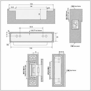 3D Adjustable Concealed Hinge 130x28mm Single Side Invisible Door Hinge Satin Chrome Zinc Alloy for <b>Slim</b> Aluminum Frame Door - Product Image 2