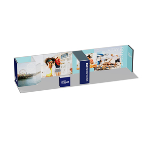 บูธแสดงสินค้าแบบพกพาสำหรับรีสอร์ทริมชายหาด พร้อมผนังแบ่งส่วนขยายได้ แผงกราฟิกวันหยุด โต๊ะต้อนรับแบบโมดูลาร์ - Product Image 2
