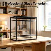 Terrarium en verre pour reptiles avec plateau, double porte coulissante, couvercle hermétique amovible, enclos intérieur large pour gecko léopard