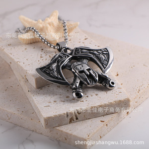 Vintage Yama Mask Pendant Double Sided Axe Armor Men's <b>Titanium</b> Steel Necklace SP1077 - Product Image 3
