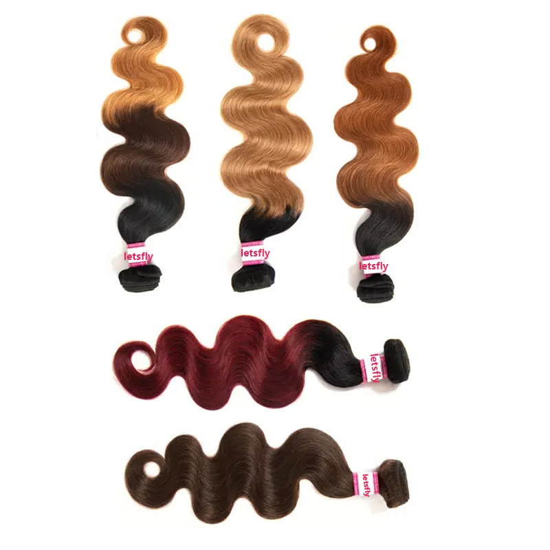 Letsfly free Shipping Brazilian Virgin Hair Ombre Color Body Wave 1bbug 1b33L 1b27 1b33/30 colored hair extension human hair