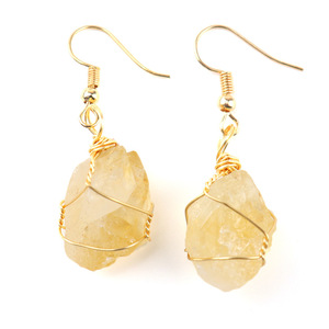 Pendientes de cristal de piedra en bruto envuelto en alambre hecho a mano Natural, joyería de cristal de cuarzo rosa, amatista, citrina, fluorita, pendientes para mujer - Product Image 5