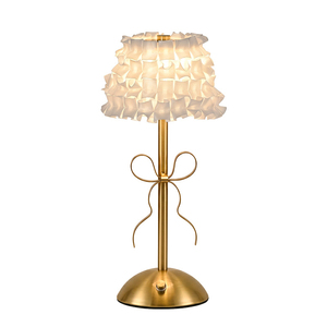 Modern Crystal Gold Table Lamp with Ruffle Shade Warm White <b>LED</b> Manual Button Round Base Home Bedroom Decor Middle - Product Image 1